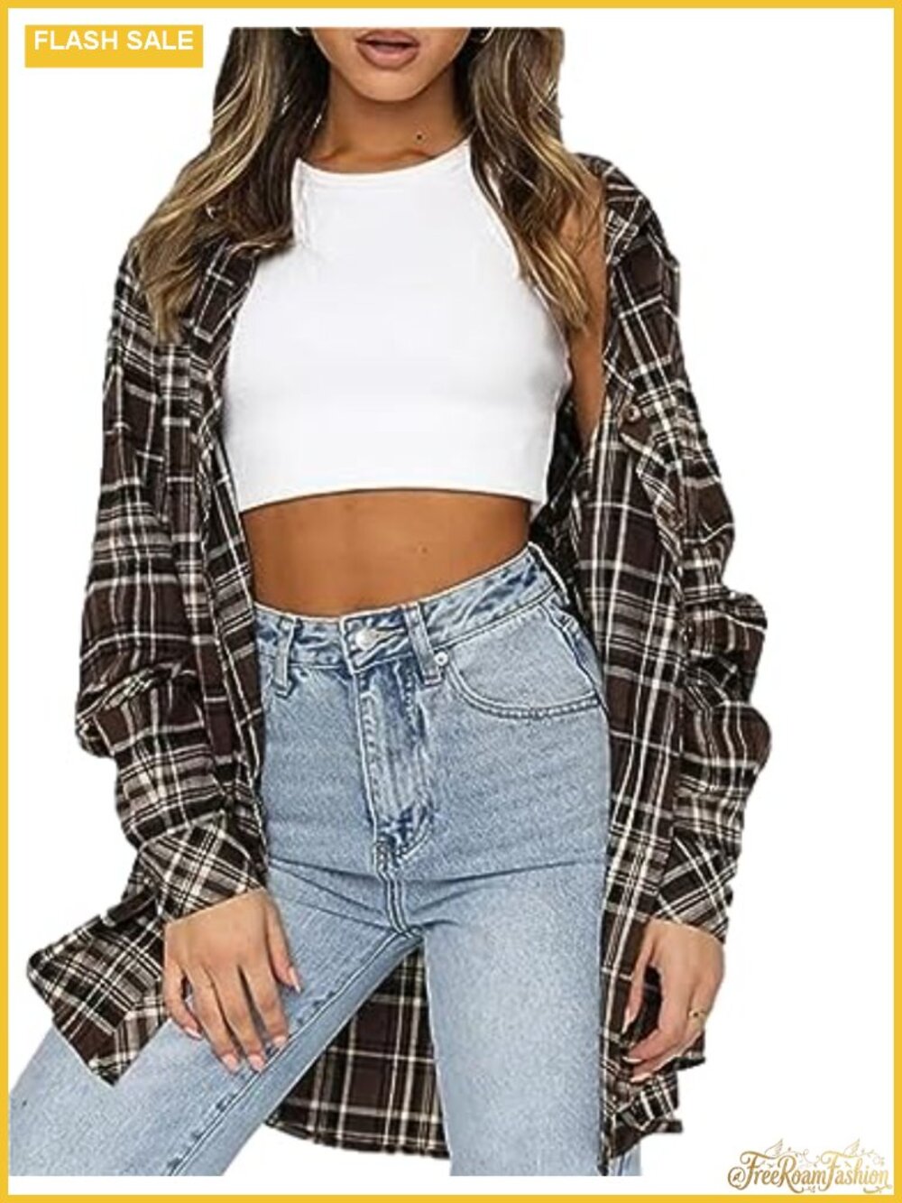 Oversized Plaid Flannel Button Down Shirt Women Long Sleeve
